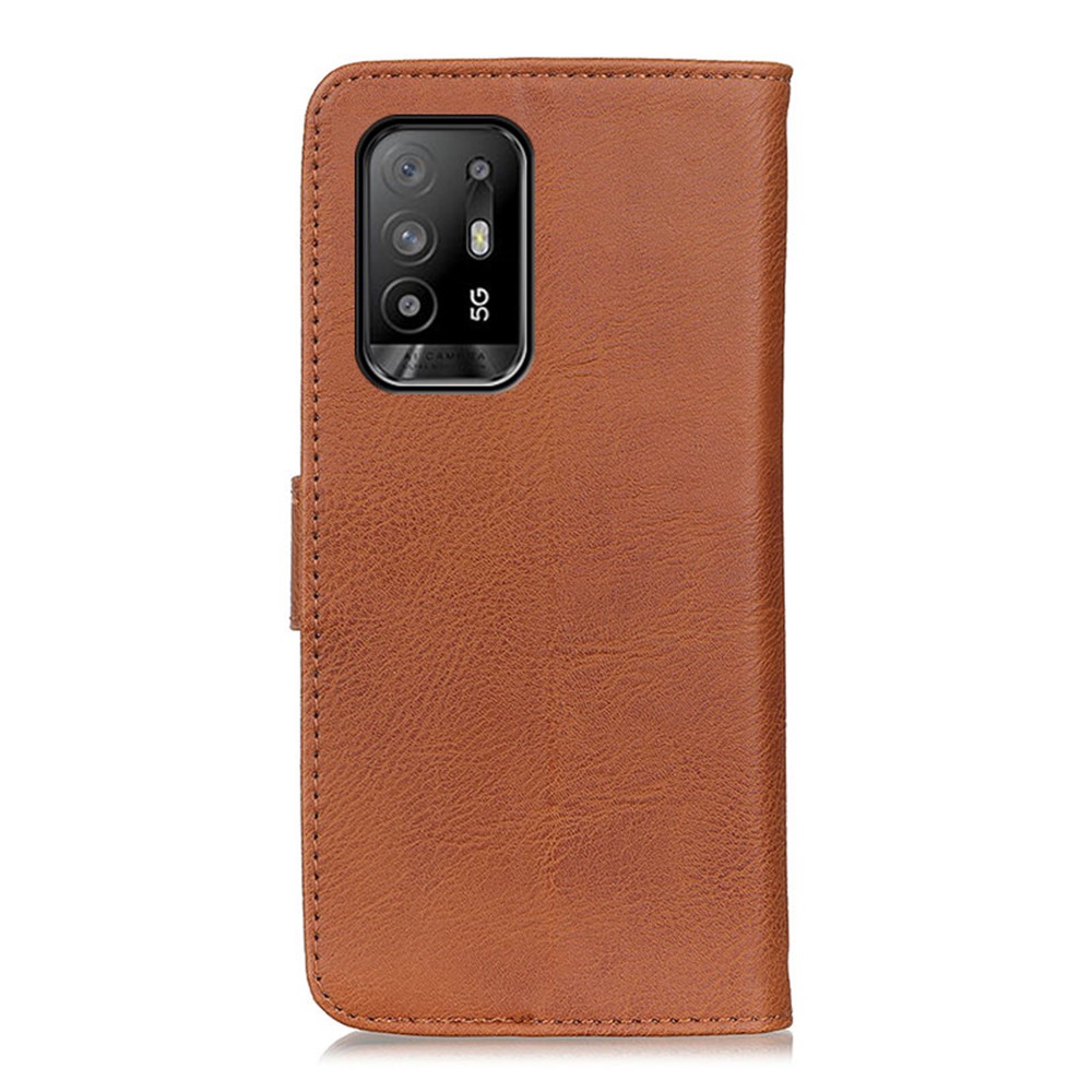 KHAZNEH Magnetic Buckle Design Wallet Stand PU Leather Phone Shell Case for Oppo F19 Pro+ 5G/Reno5 Z/A94 5G - Brown-3