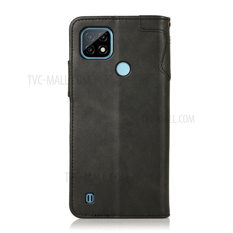 KHAZNEH Shockproof Wallet Stand Leather Phone Case with Handy Strap for Realme C21 - Black-7