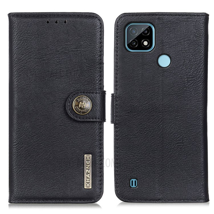 KHAZNEH Magnetic Buckle PU Leather Phone Cover Wallet Case for Realme C21 - Black-1