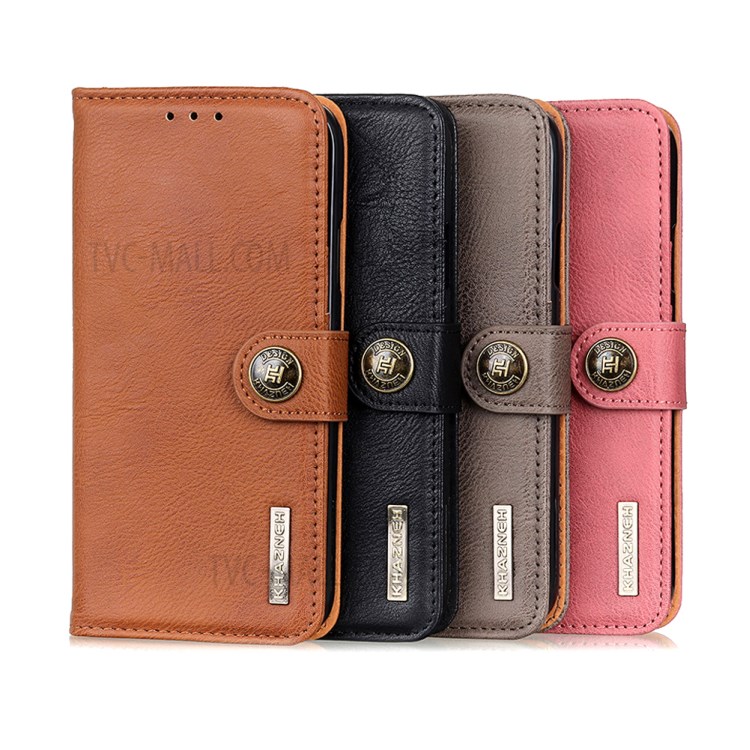 KHAZNEH Magnetic Buckle PU Leather Phone Cover Wallet Case for Realme C21 - Black-10