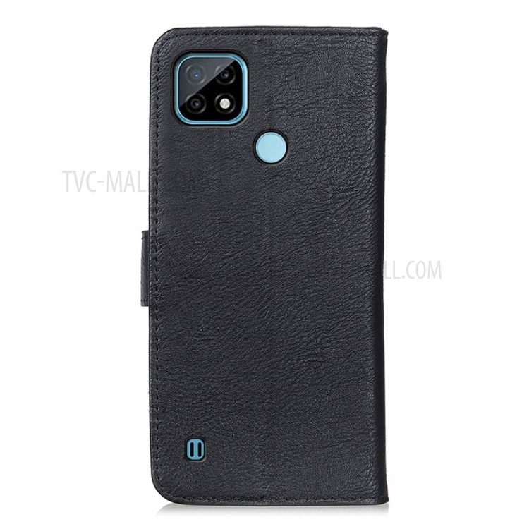 KHAZNEH Magnetic Buckle PU Leather Phone Cover Wallet Case for Realme C21 - Black-3