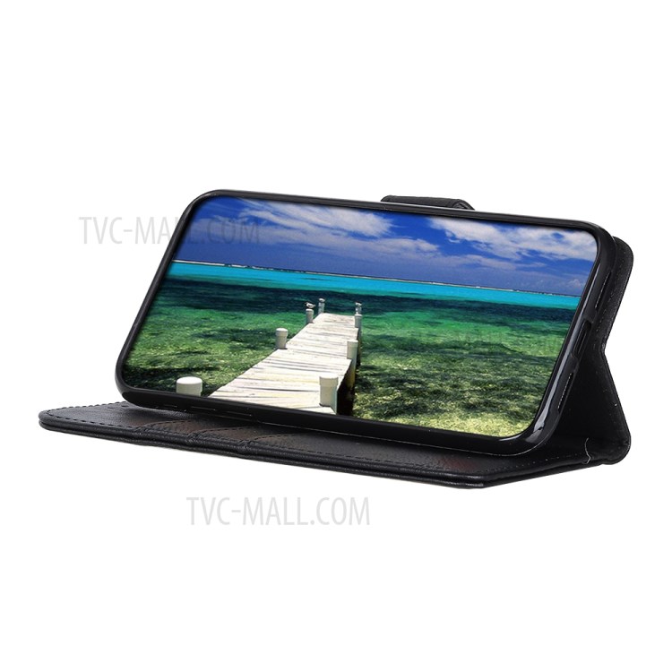 KHAZNEH Magnetic Buckle PU Leather Phone Cover Wallet Case for Realme C21 - Black-4