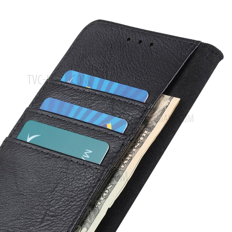 KHAZNEH Magnetic Buckle PU Leather Phone Cover Wallet Case for Realme C21 - Black-8