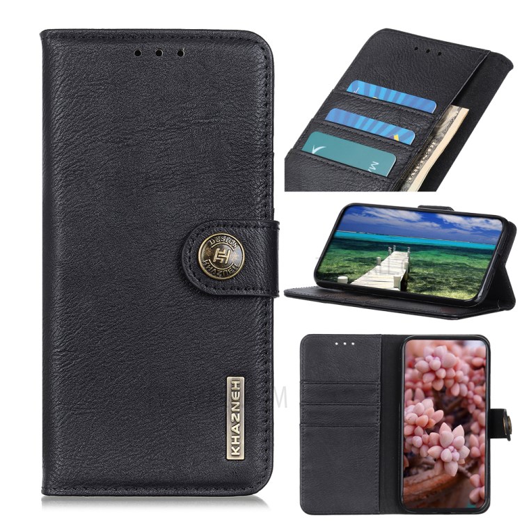 KHAZNEH Magnetic Buckle PU Leather Phone Cover Wallet Case for Realme C21 - Black-9