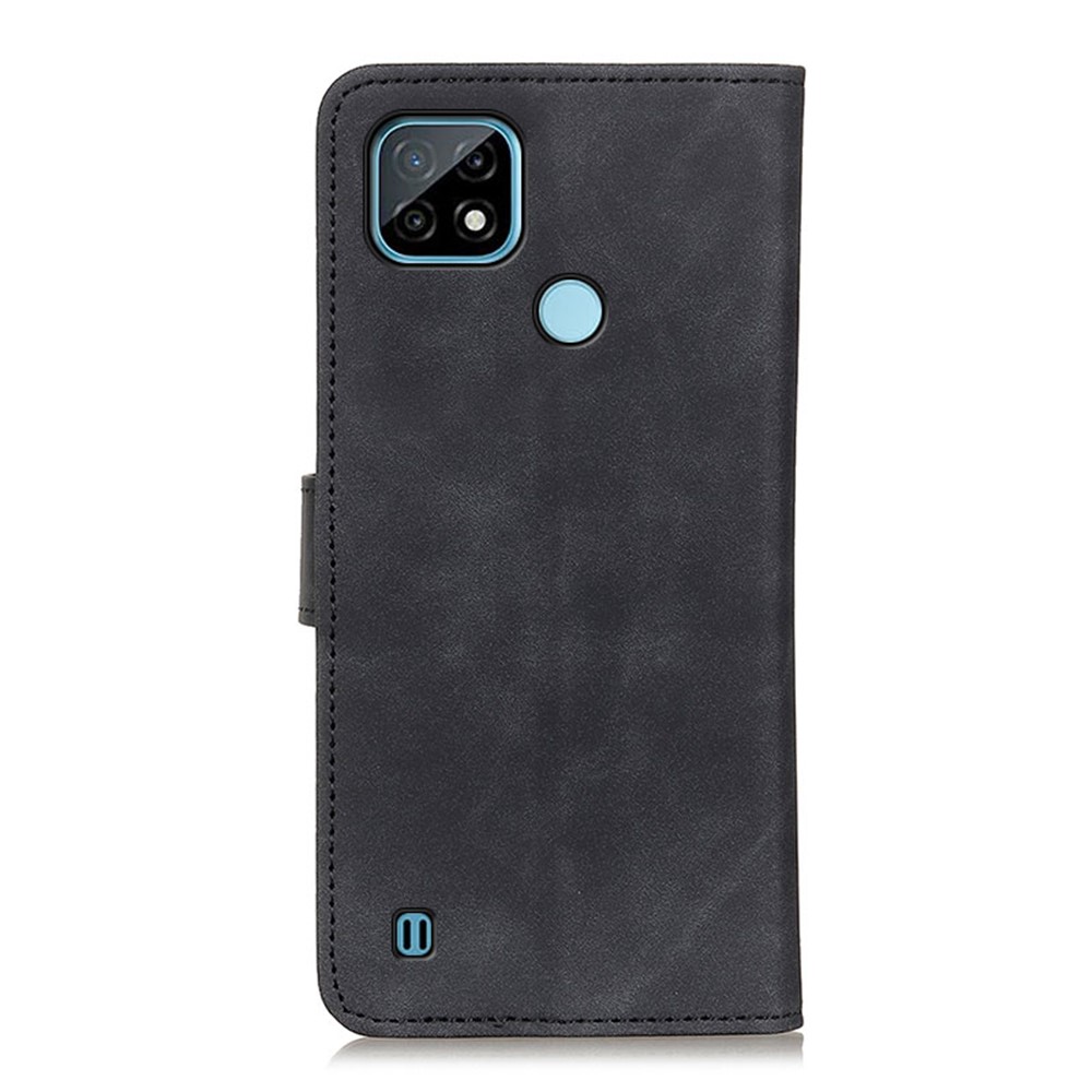 KHAZNEH Retro Style Wallet PU Leather Case for Realme C21 Mobile Phone Stand Cover - Black-3