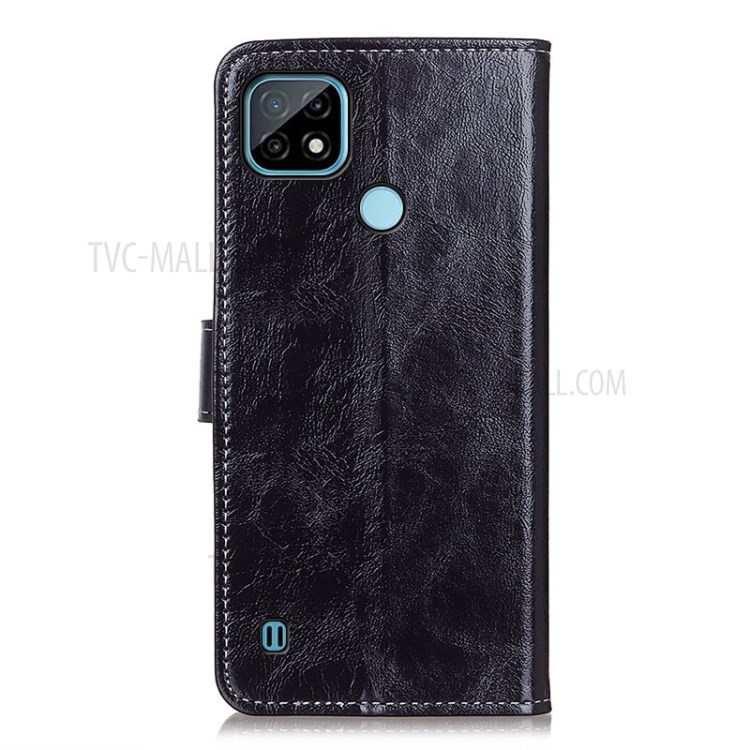 Vintage Style Crazy Horse Wallet Stand Leather Phone Casing for Realme C21 - Black-3