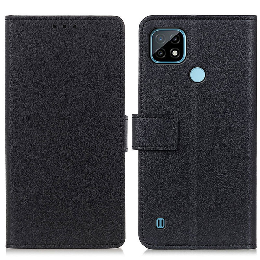 Wallet Stand Leather Case Cover for Realme C21 Mobile Phone Protection Casing - Black-1