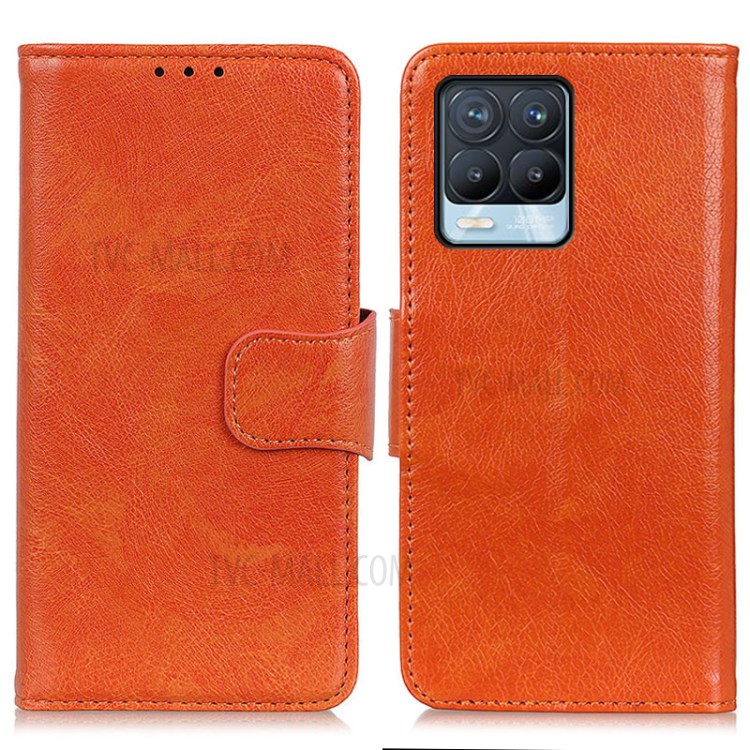 Full Protection Nappa Texture Split Leather Stand Phone Cover for Realme 8/8 Pro - Orange-1