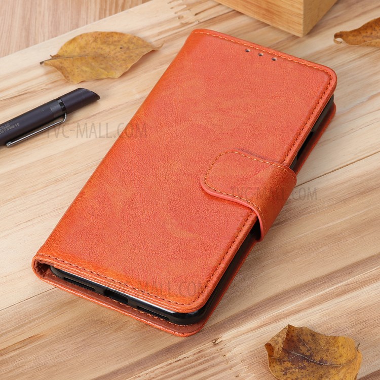 Full Protection Nappa Texture Split Leather Stand Phone Cover for Realme 8/8 Pro - Orange-12