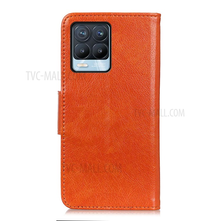 Full Protection Nappa Texture Split Leather Stand Phone Cover for Realme 8/8 Pro - Orange-3