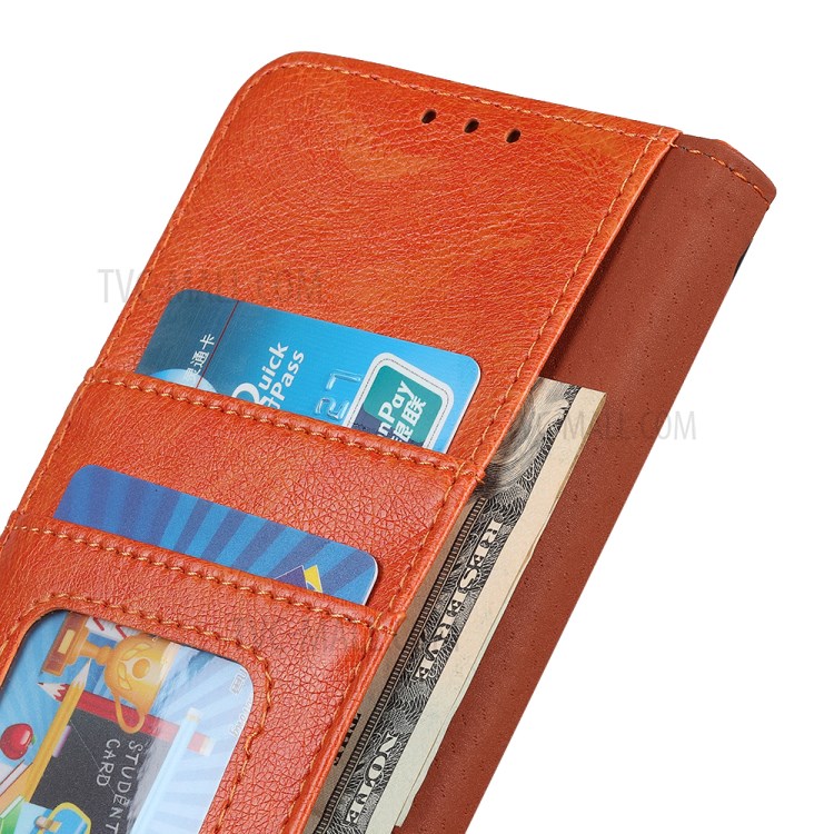 Full Protection Nappa Texture Split Leather Stand Phone Cover for Realme 8/8 Pro - Orange-6