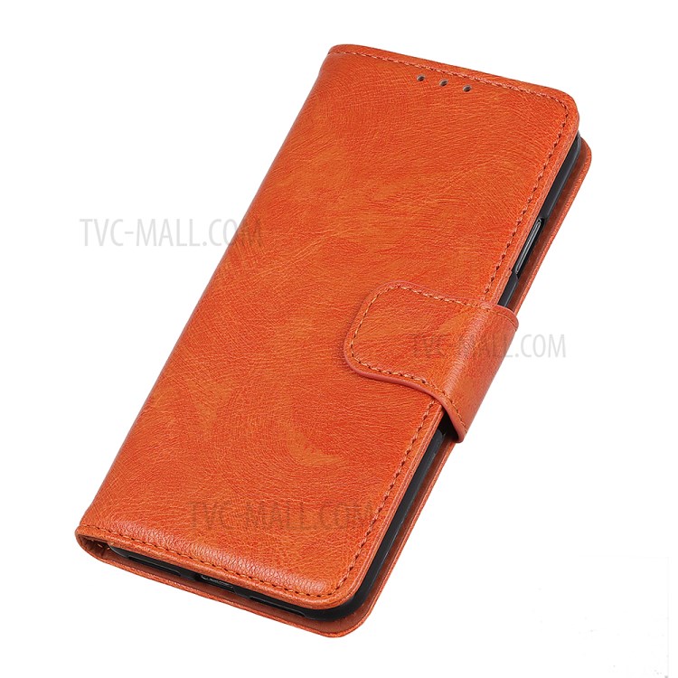 Full Protection Nappa Texture Split Leather Stand Phone Cover for Realme 8/8 Pro - Orange-8