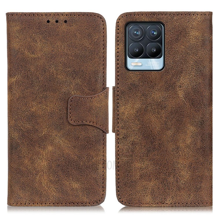 Retro Style Split Leather Phone Case Standing Wallet Shell for Realme 8/8 Pro - Brown-1