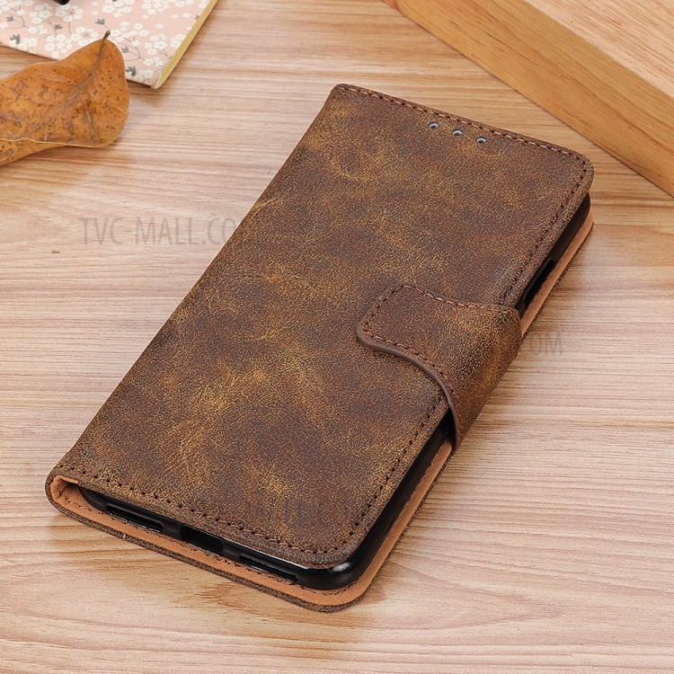 Retro Style Split Leather Phone Case Standing Wallet Shell for Realme 8/8 Pro - Brown-12