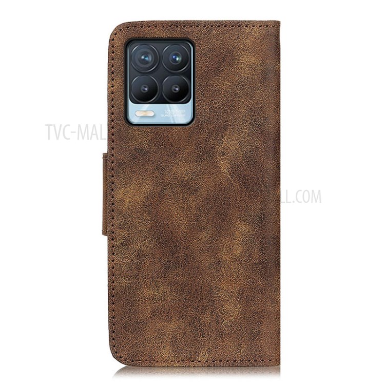 Retro Style Split Leather Phone Case Standing Wallet Shell for Realme 8/8 Pro - Brown-3