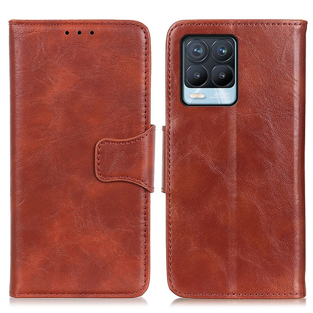 Split Leather Wallet Stand Shell Crazy Horse Phone Protective Cover for Realme 8/8 Pro - Brown-1