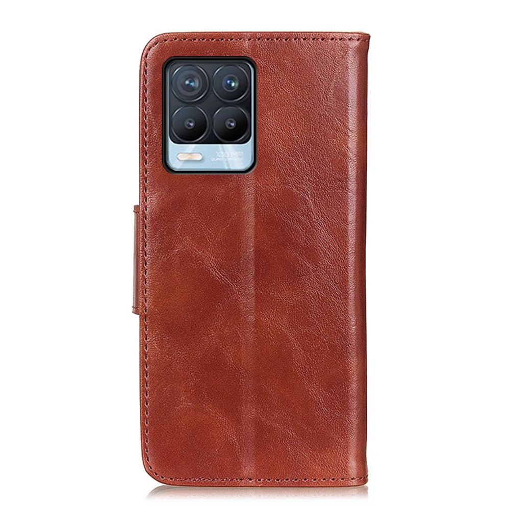 Split Leather Wallet Stand Shell Crazy Horse Phone Protective Cover for Realme 8/8 Pro - Brown-3