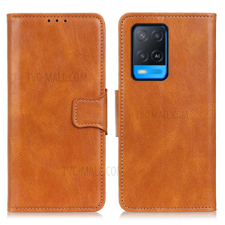 Crazy Horse Texture Folio Flip Wallet Design PU Leather Stand Protector Cover for Oppo A54 4G - Brown-1
