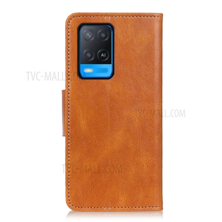Crazy Horse Texture Folio Flip Wallet Design PU Leather Stand Protector Cover for Oppo A54 4G - Brown-3
