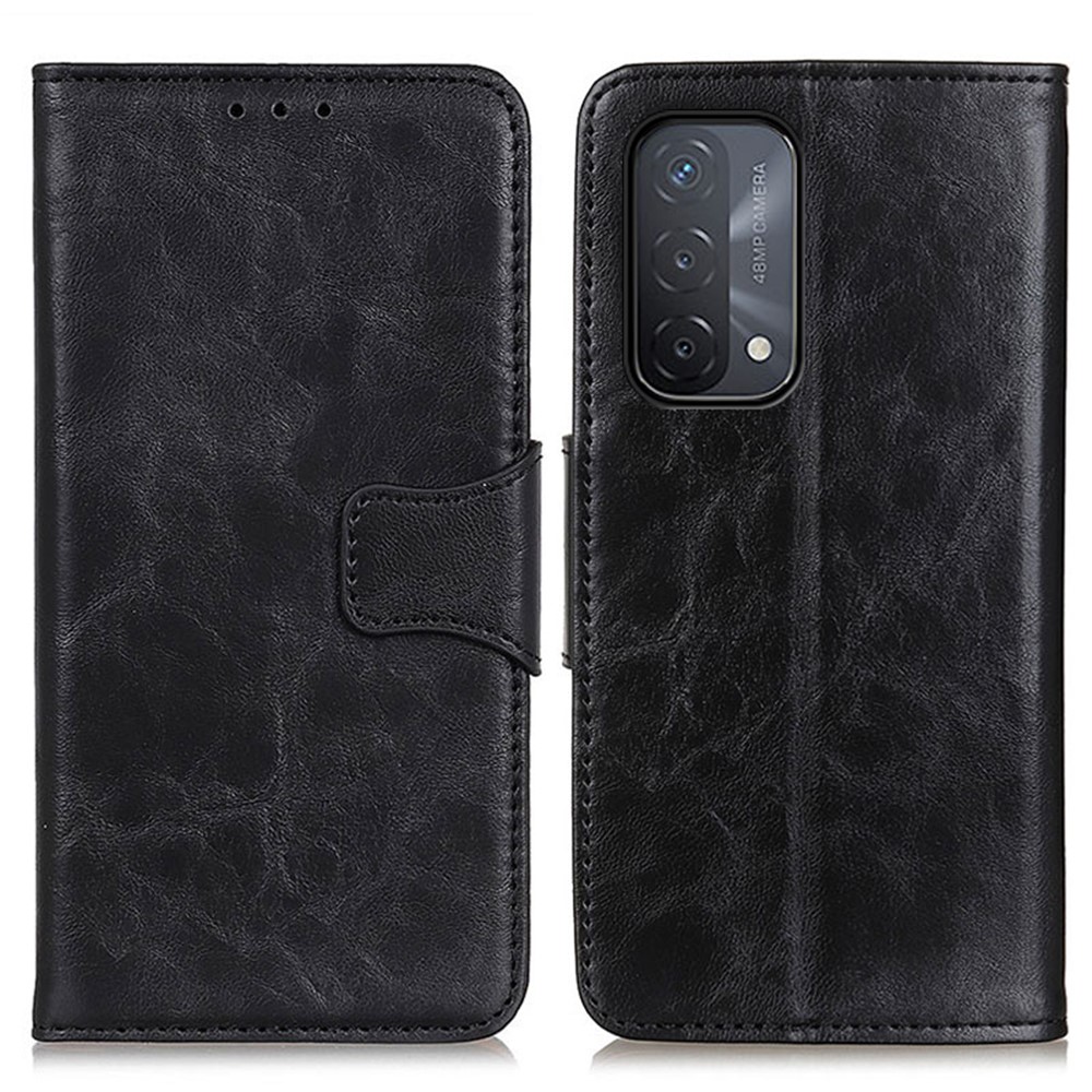 Crazy Horse Texture Stand Wallet Mobile Phone Leather Case for Oppo A54 5G/A74 5G/A93 5G - Black-1