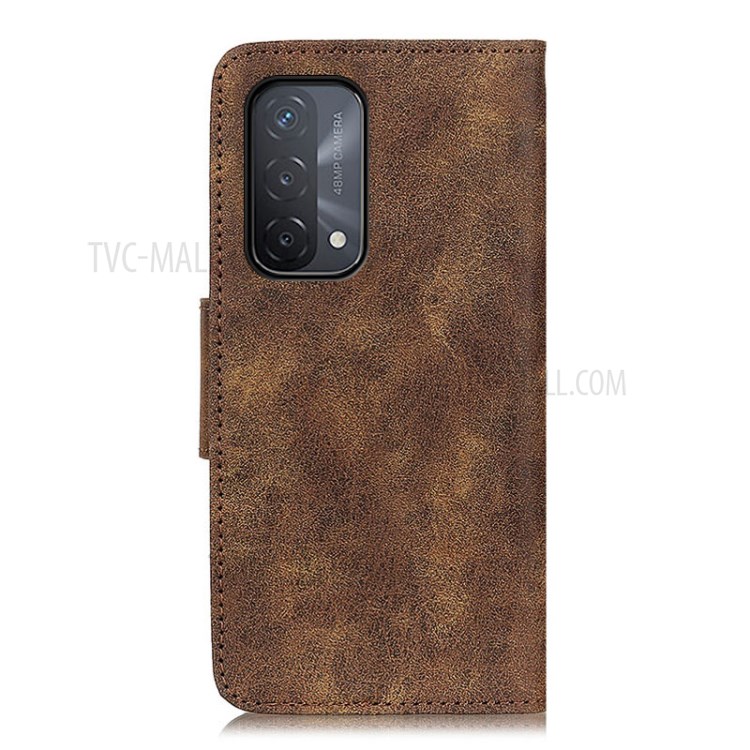 Split Leather Vintage Style Wallet Stand Mobile Phone Case Shell for Oppo A54 5G / A74 5G / A93 5G - Brown-3