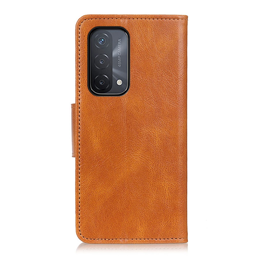Crazy Horse PU Leather Wallet Stand Protector Cover for Oppo A54 5G/A93 5G/A74 5G - Brown-7
