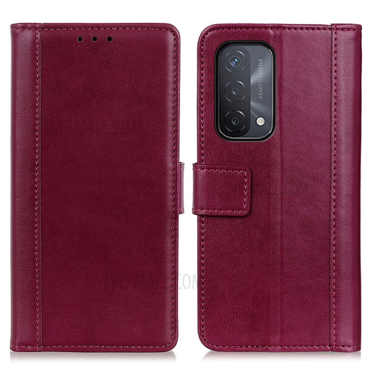 PU Leather Smooth-Feeling Wallet Stand Mobile Phone Shell Case Protector for Oppo A54 5G / A74 5G / A93 5G - Red-1