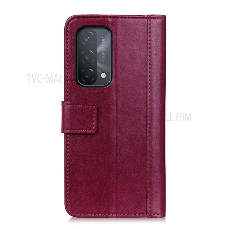 PU Leather Smooth-Feeling Wallet Stand Mobile Phone Shell Case Protector for Oppo A54 5G / A74 5G / A93 5G - Red-3