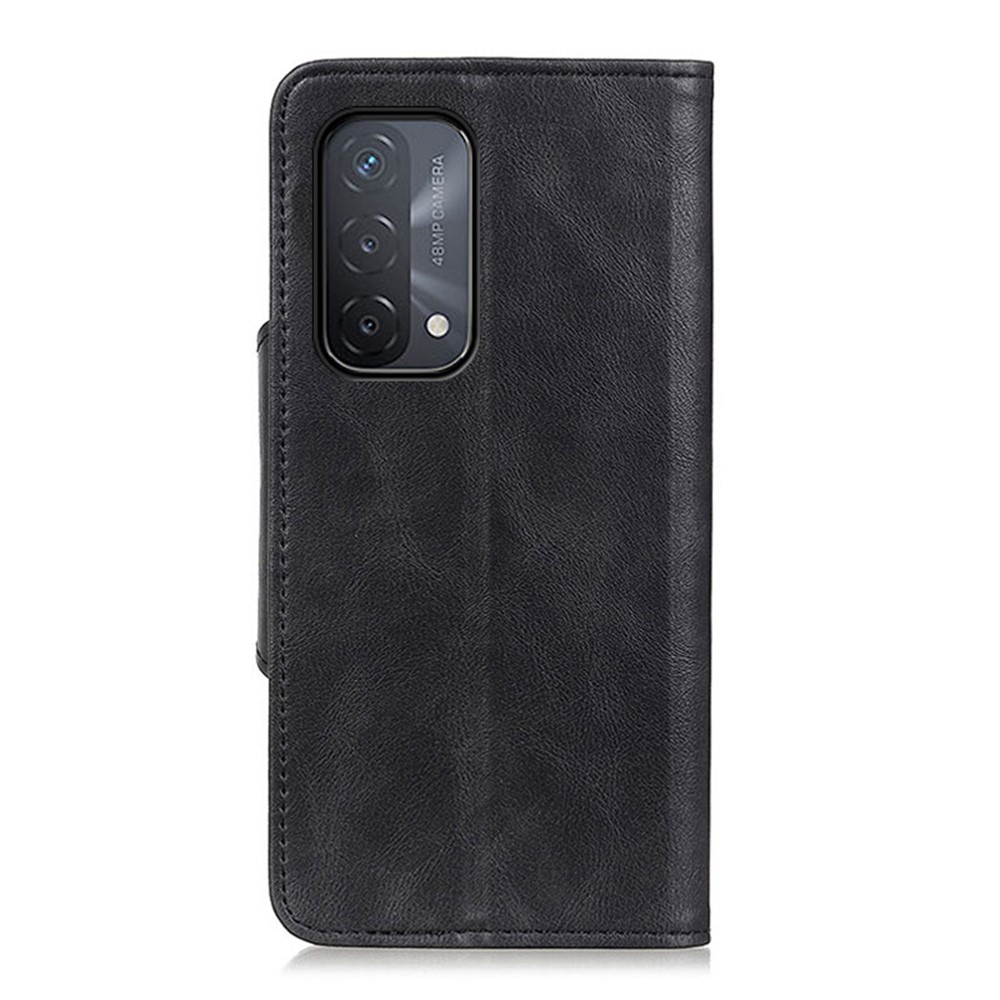 Magnetic Brass Buckle PU Leather Wallet Stand Phone Shell Case for Oppo A54 5G / A74 5G / A93 5G - Black-3