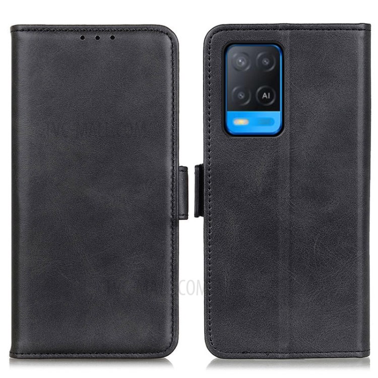 Magnetic Double Clasp PU Leather Protective Wallet Stand Cellphone Cover Case for Oppo A54 4G - Black-1