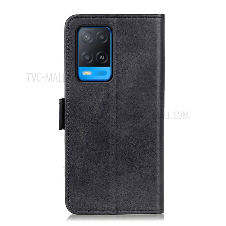 Magnetic Double Clasp PU Leather Protective Wallet Stand Cellphone Cover Case for Oppo A54 4G - Black-3