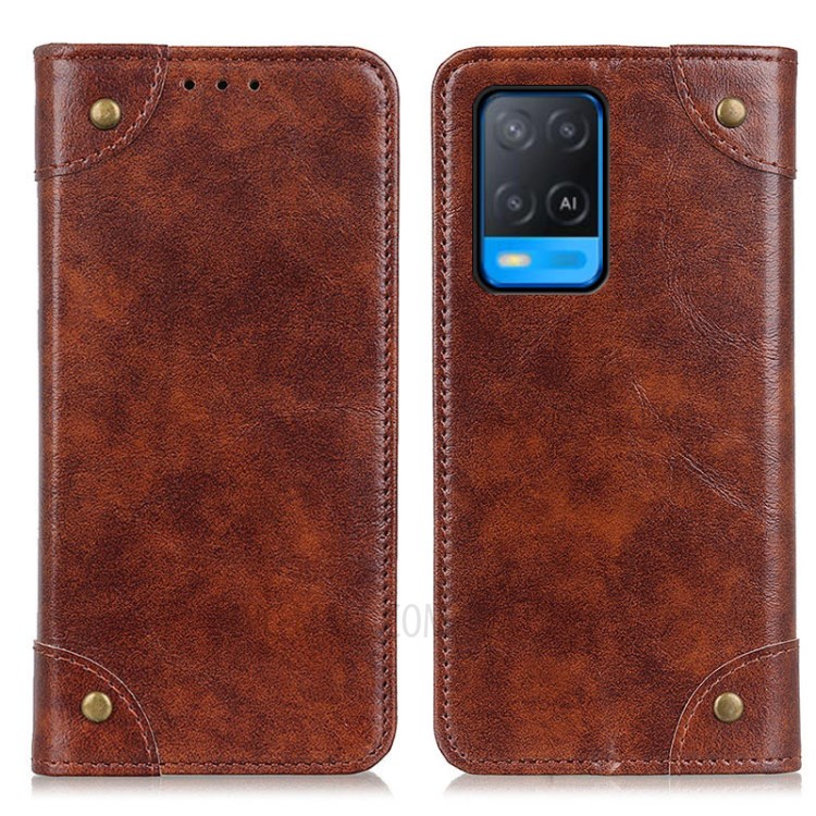 Magnetic Auto-Absorbed Wallet Stand Full-Protection PU Leather Case Shell for Oppo A54 4G - Brown-1
