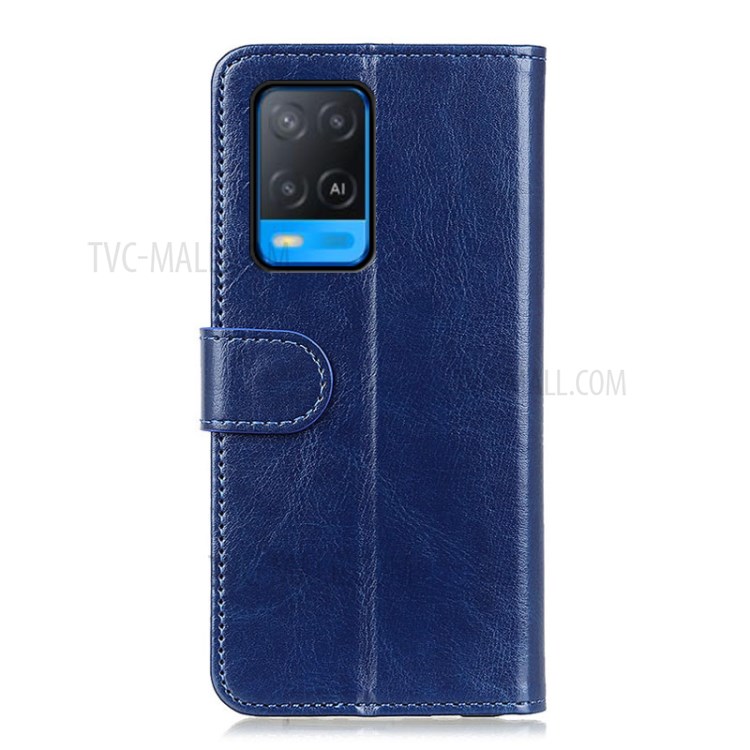 PU Leather Crazy Horse Texture Wallet Stand Design Phone Case Shell for Oppo A54 4G - Blue-3