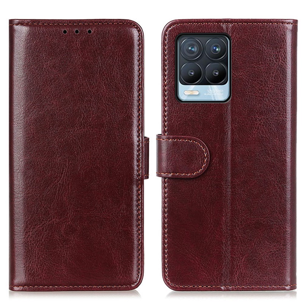 PU Leather Crazy Horse Texture Wallet Stand Phone Protective Case Cover for Realme 8/8 Pro - Brown-1
