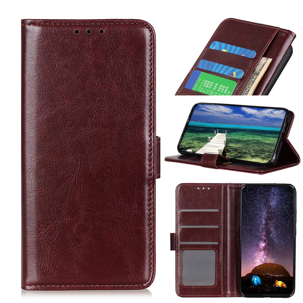PU Leather Crazy Horse Texture Wallet Stand Phone Protective Case Cover for Realme 8/8 Pro - Brown-8
