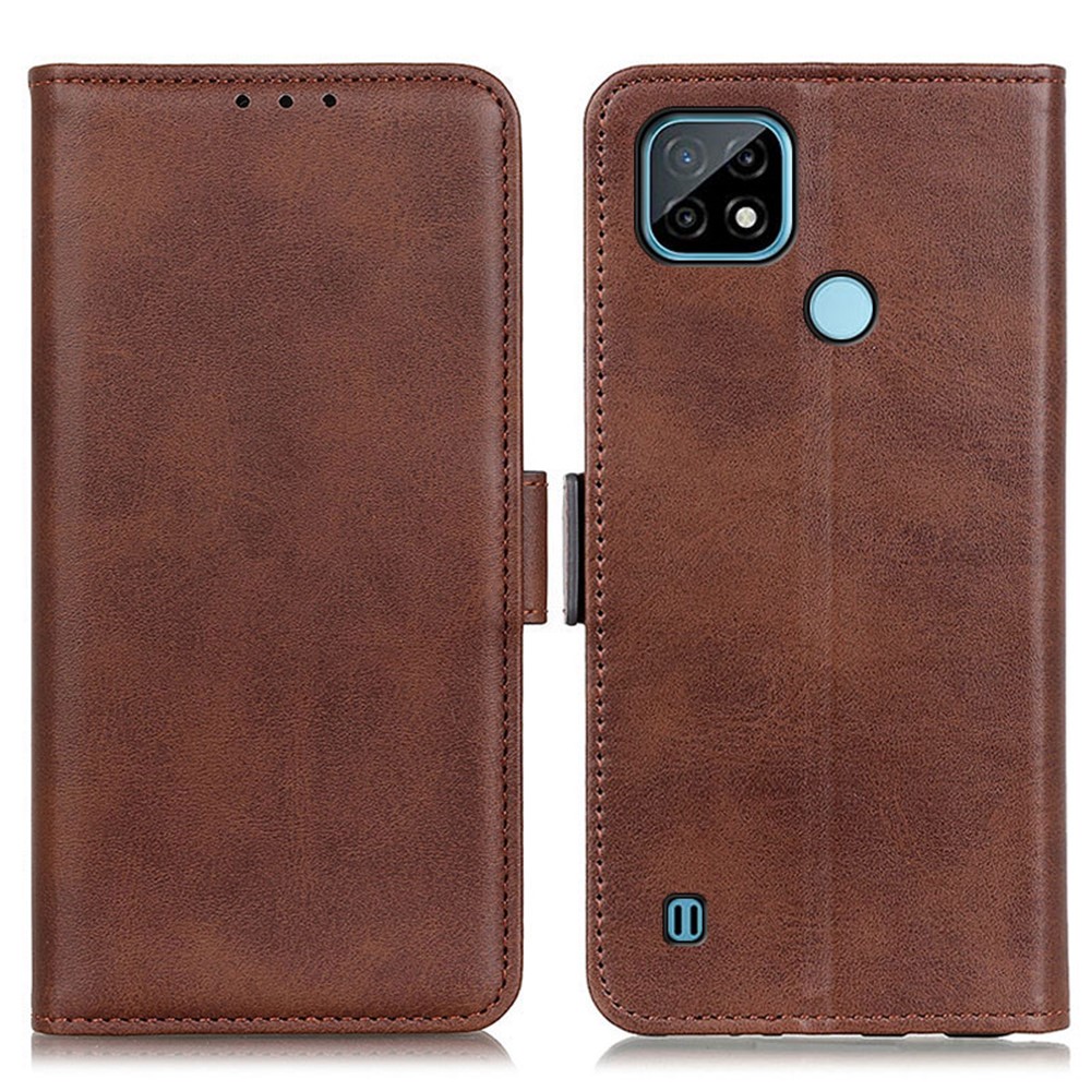 Magnetic Double Clasp PU Leather Wallet Stand Cellphone Protection Shell Case for Realme C21 - Coffee-1