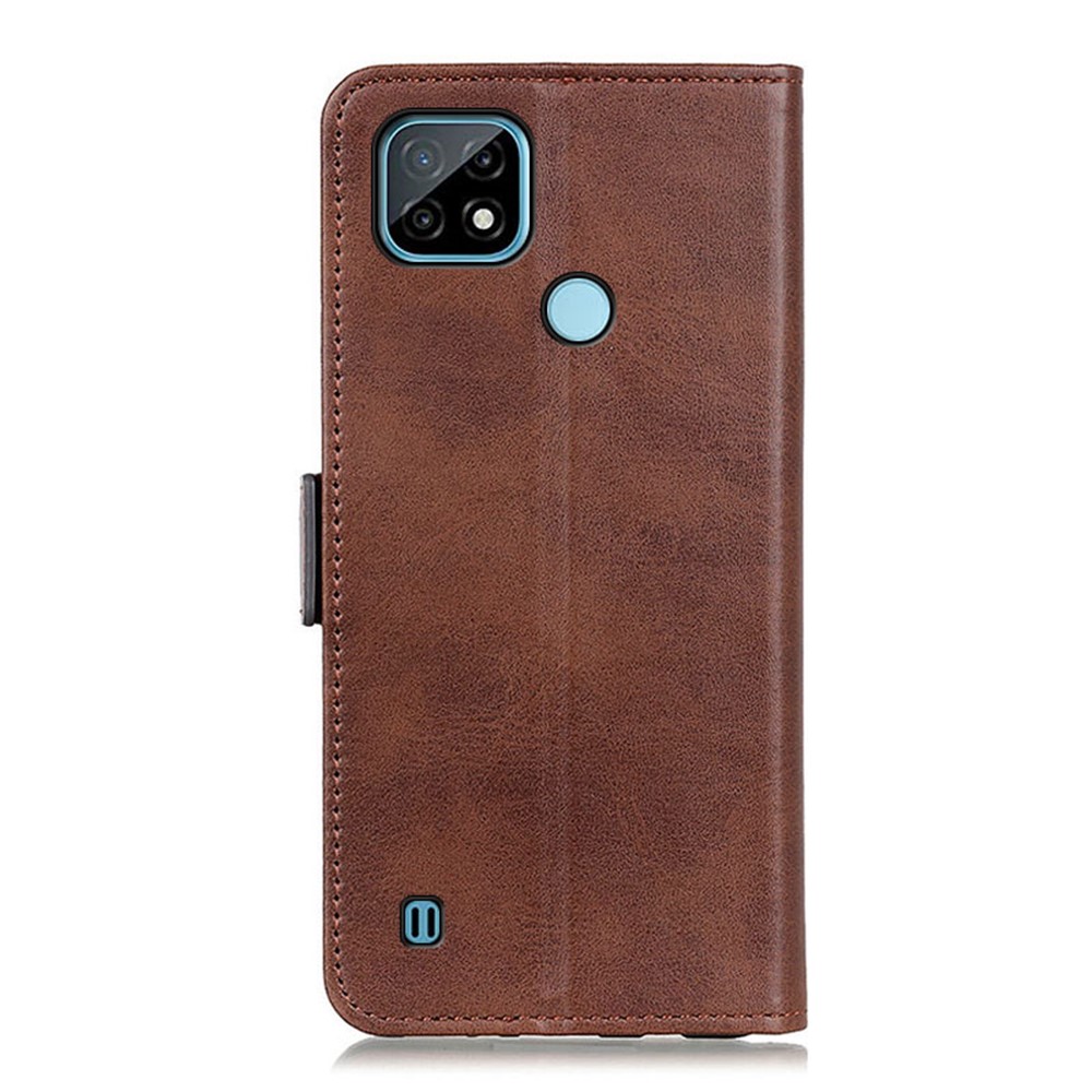 Magnetic Double Clasp PU Leather Wallet Stand Cellphone Protection Shell Case for Realme C21 - Coffee-3