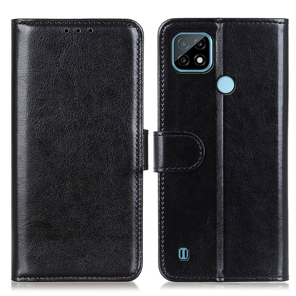 Crazy Horse Texture PU Leather Wallet Stand Phone Case Shell Protector for Realme C21 - Black-1