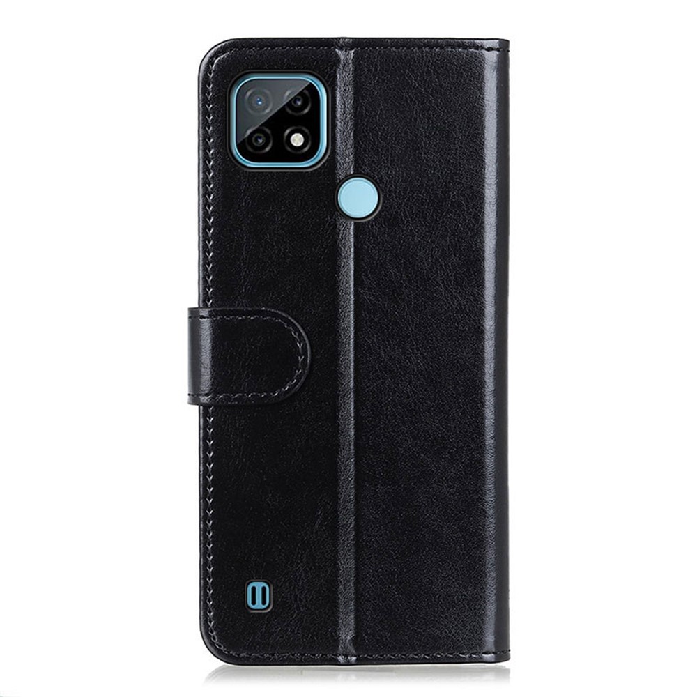Crazy Horse Texture PU Leather Wallet Stand Phone Case Shell Protector for Realme C21 - Black-3