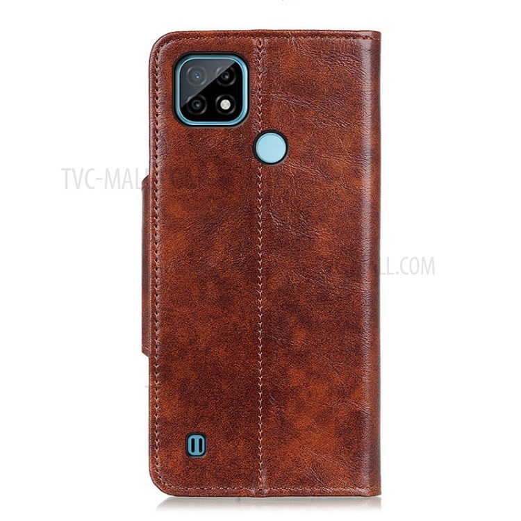 Leather Phone Protection Case Magnetic Clasp Wallet Stand Shell Cover for Realme C21 - Brown-3
