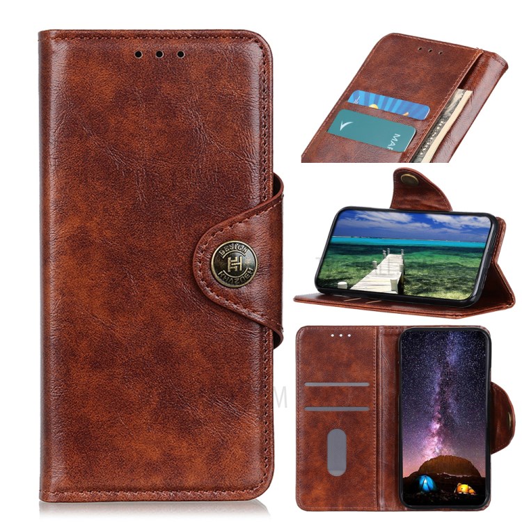 Leather Phone Protection Case Magnetic Clasp Wallet Stand Shell Cover for Realme C21 - Brown-8