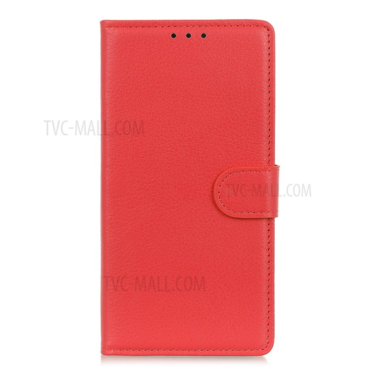 Folio Flip Litchi Skin Leather Case Stand Wallet Protective Shell for Oppo A54 4G - Red-2