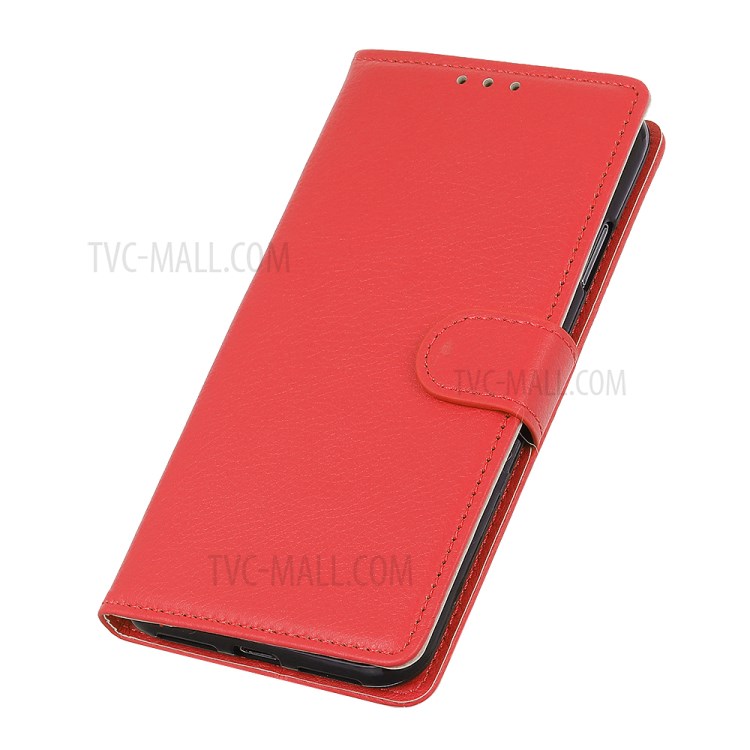 Folio Flip Litchi Skin Leather Case Stand Wallet Protective Shell for Oppo A54 4G - Red-8