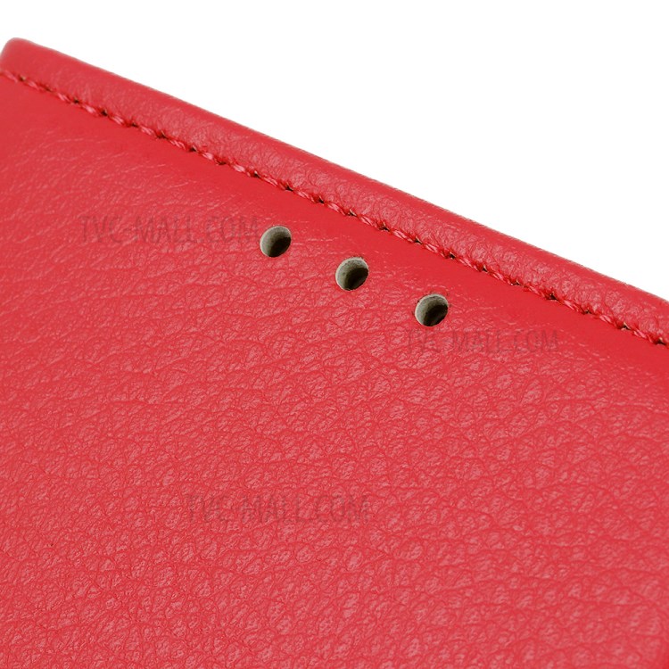 Folio Flip Litchi Skin Leather Case Stand Wallet Protective Shell for Oppo A54 4G - Red-9