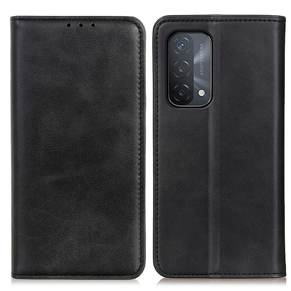 Auto-absorbed Split Leather Wallet Phone Cover for Oppo A93 5G/A54 5G/A74 5G - Black-1