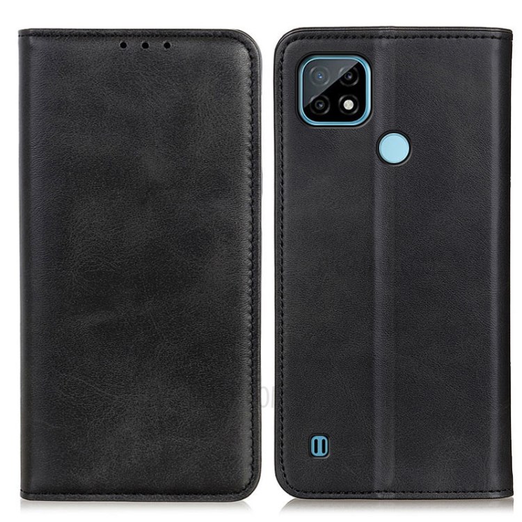 Magnetic Closure Split Leather Full-Protection Wallet Stand Phone Case Shell for Realme C21 - Black-1
