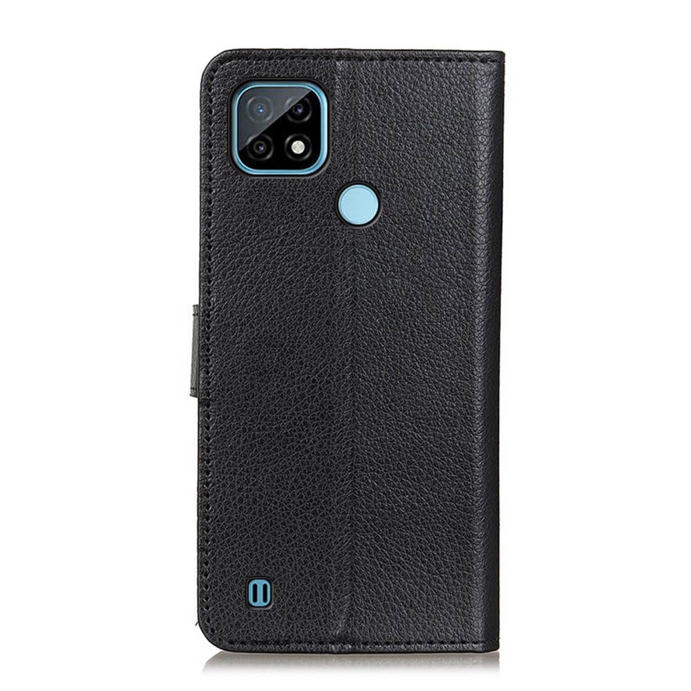 PU Leather Litchi Texture Phone Protective Wallet Stand Shell Case for Realme C21 - Black-3