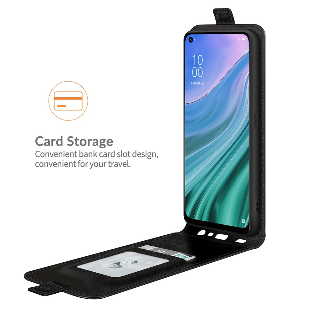 Vertical Flip Crazy Horse Leather Protector Case with Card Slot for Oppo A54 5G - Black-2