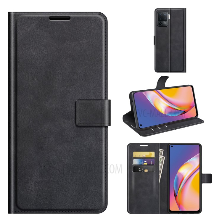 For Oppo A94/F19 Pro Magnetic Clasp Leather Mobile PhoneCase Wallet Stand Cover - Black-7
