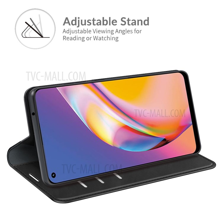 Skin-Touch Auto-absorbed Leather Cover with Wallet Stand for Oppo A94/F19 Pro - Black-2
